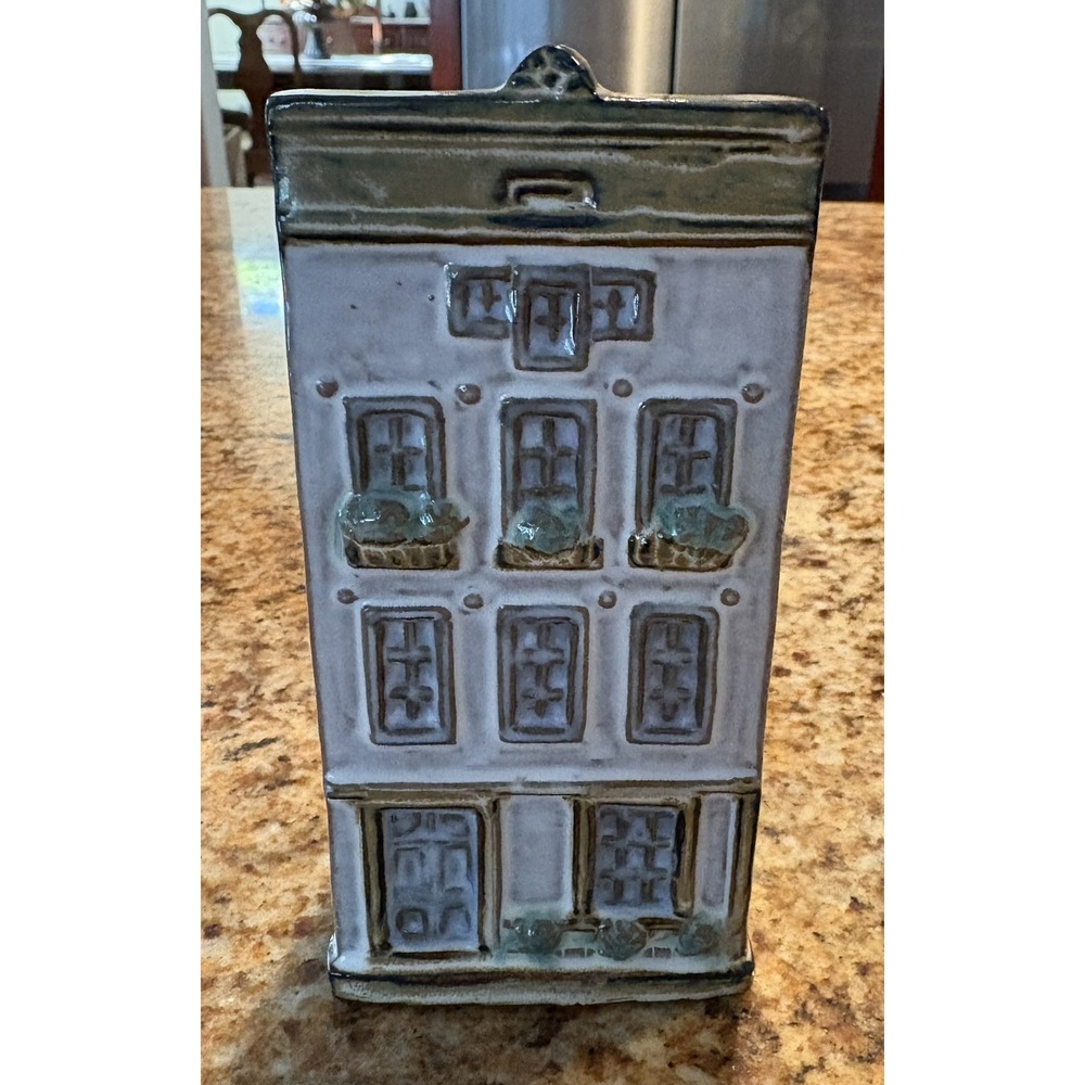 Vintage Coin Bank Painted & Glazed Red-ware Ceramic Dutch Canal House‎